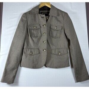 The Limited womens brown plaid pockets waist length jacket Medium NWOT